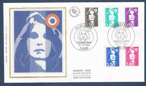 Enveloppe affranchie de 5 timbres Marianne de Briat