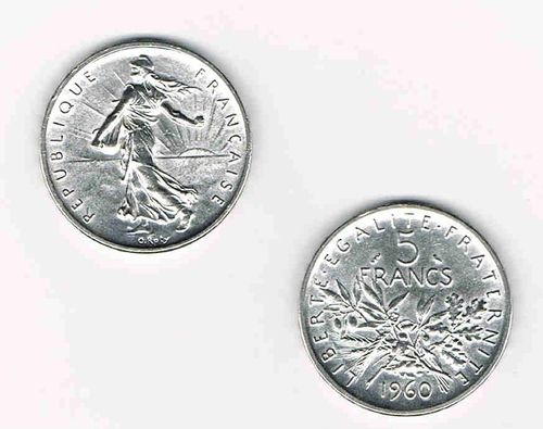 Pièce 5 Francs Semeuse argent millésime 1960 Offre spéciale