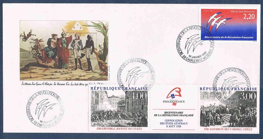 Enveloppe Aérogramme Bicentenaire de la révolution 1989 Oblitérés N° 1017-AER 