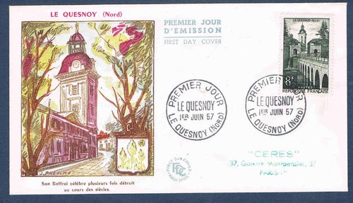 Enveloppe 1958 le Quesnoy + Timbres Armoiries Angoûmois