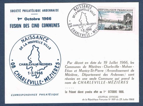 Carte postale Fusion des Communes Mézières Charleville