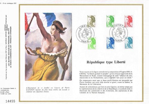 Feuillet timbres France République Liberté guidant le peuple