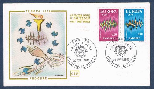 Andorre enveloppe Europa rare 1972 la série deux timbres