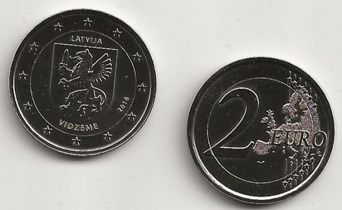 Pièce 2 euros 2016 Lettonie région Vidzeme au nord de Lettonie