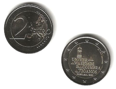 Pièce de 2 euros rare commémorative Portugal 2020 Coimbra - petit tirage
