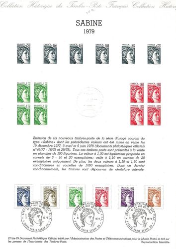 Document Philatélique Série six nouveaux timbres type SABINE FRANCE 1979