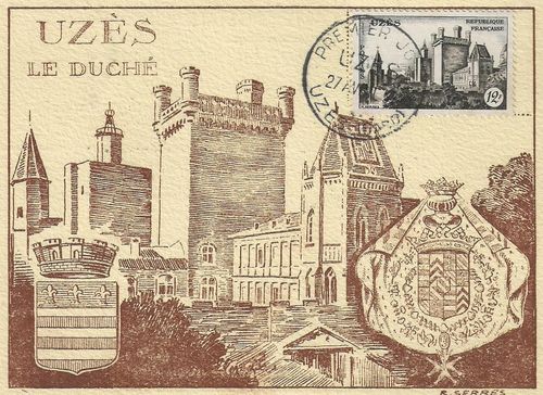 Carte postale premier jour 27 Avril 1957 Château UZÉS le Duché