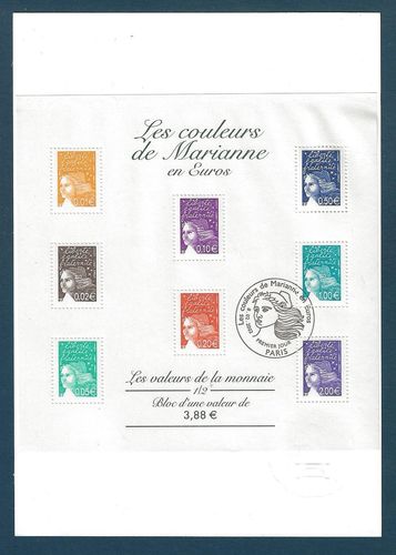 Document bloc feuillet les couleurs de Marianne en Euros