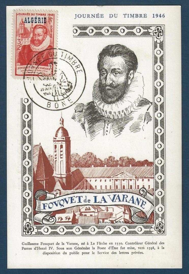 Carte Postale maximum 1946 1er jour Journée du timbre Varane Alès 