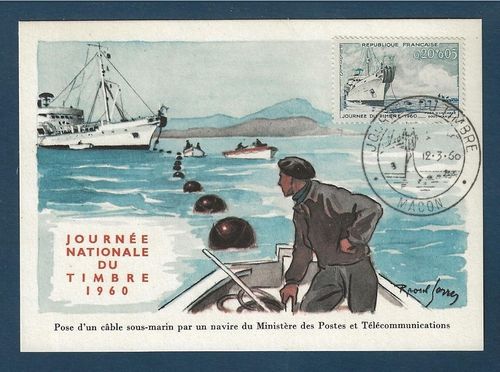 Carte postale Journée du Timbre 1960 Navire Câble