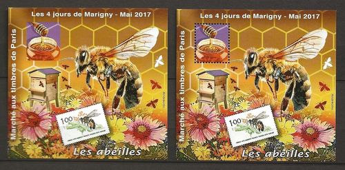 Blocs 4 jours Marigny 2017 Série Les abeilles dentelés et non dentelés