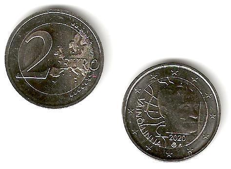 Pièce de 2 euro provenant de rouleaux Finlande 2020 rare Vâino Linna