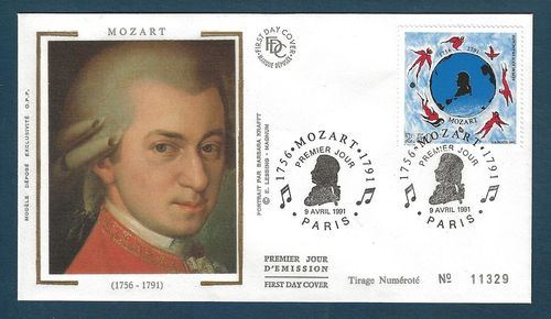Enveloppe MOZART 1756-1791 Paris. Tirage numéroté N°11329