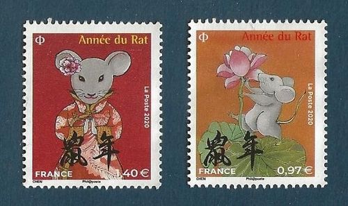 Série deux timbres petit format Nouvel An Chinois Année du Rat