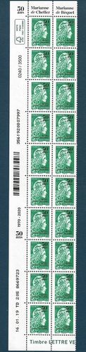 Bande 20 timbres surchargés noir 50 ans gravés dans l'histoire