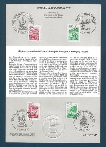 Document comprenant quatre timbres Régions naturelles de France