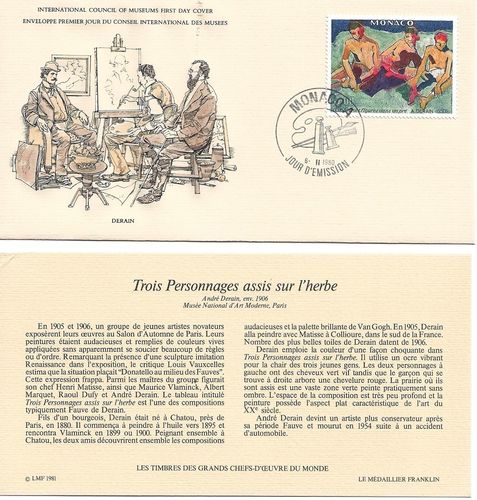 Enveloppe rare Monaco 1980 Tableau Trois Figures dans un pré