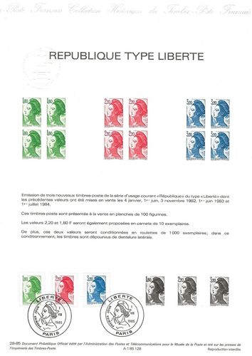 Document philatélique RÉPUBLIQUE TYPE LIBERTÉ trois timbres