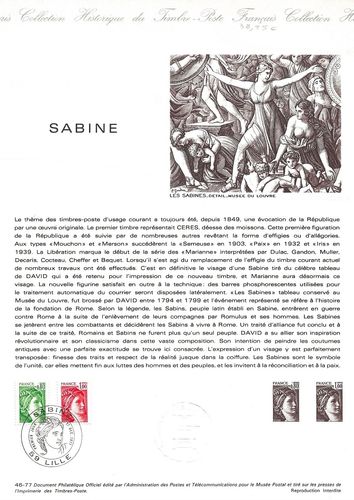 Document SABINE FRANCE. Série de 2 timbres-Poste type SABINE