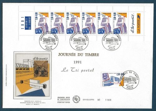 Enveloppe grand format Journée du Timbre 1991 Le Tri postal