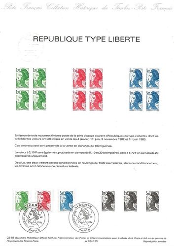 Document philatélique 1984 Timbres République type Liberté