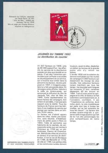 Notice philatélique Journée du Timbre 1993 Facteur la distribution du courrier