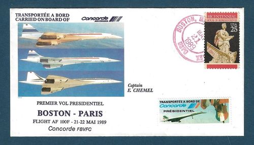 Enveloppe Concorde premier vol présidentiel Boston Paris