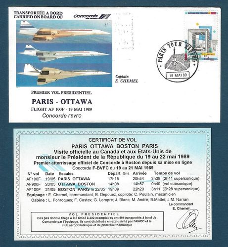 Enveloppe Transportée PARIS OTTAWA BOSTON PARIS