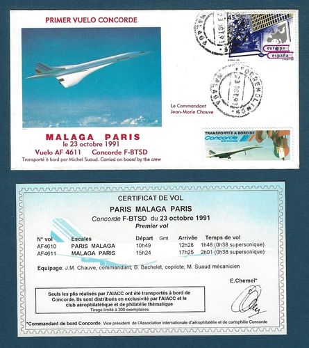 Enveloppe Concorde F.BTSD Escales PARIS MALAGA PARIS 1991