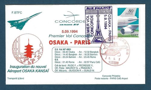 Enveloppe Concorde AIR FRANCE Nouvel Aéroport OSAKA KANSAÏ