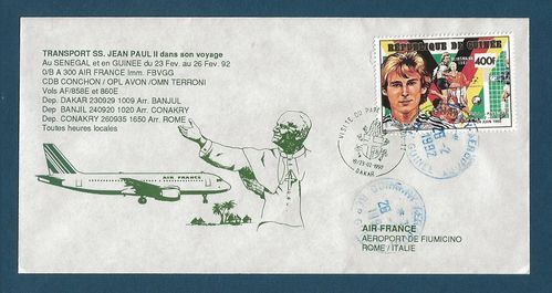 Enveloppe AIR FRANCE JEAN PAUL II Au Sénégal fev 92 ROME
