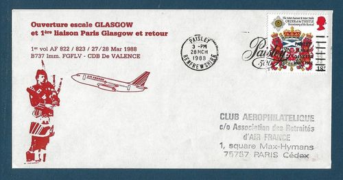 LETTRE CONCORDE AIR FRANCE Paris Glasgow et retour 1988