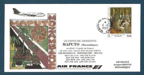 Enveloppe AIR FRANCE Aéroport MOPUTO MOZAMBIQUE B747 1993