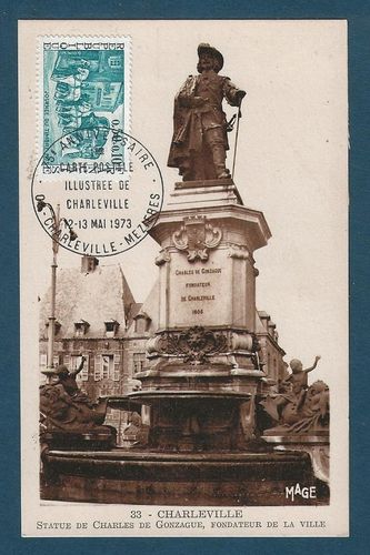 Carte postale illustrée Charleville Statue de Charles de Gonzague