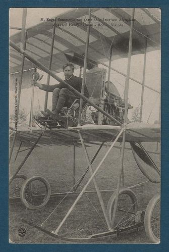 Carte ancienne Roger Sommer à son poste sur son Aéroplane