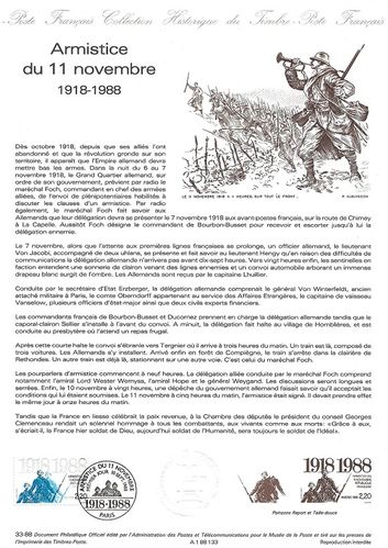 Document Philatélique Historique Armistice 11 Novembre 1918-1988