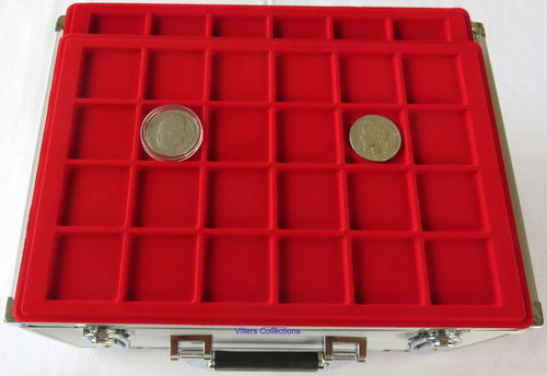 Nouveau lot 2 plateaux feutrine rouge de 24 cases carrées Monnaies