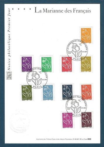 Notice comprenant 11 timbres La Marianne des Français 2005 Paris