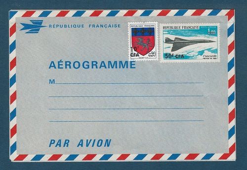 Réunion Aérogramme N°1 Concorde avec surcharge CFA 1969