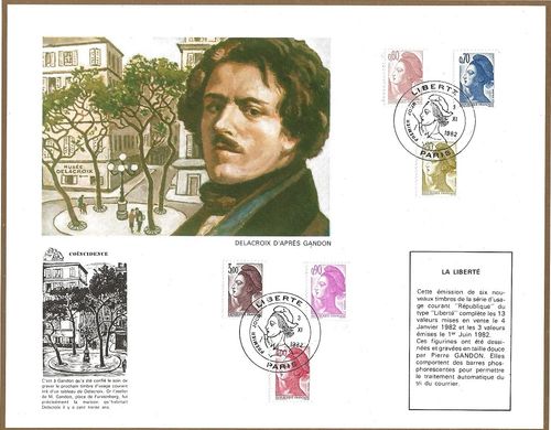 Document CEF comprenant six timbres République type Liberté de Gandon
