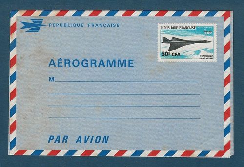 Aérogramme N°1 avec surcharge CFA 1969 Réunion Concorde