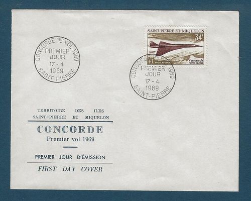 Lettre Concorde poste aérienne rare premier vol 1969 Saint Pierre