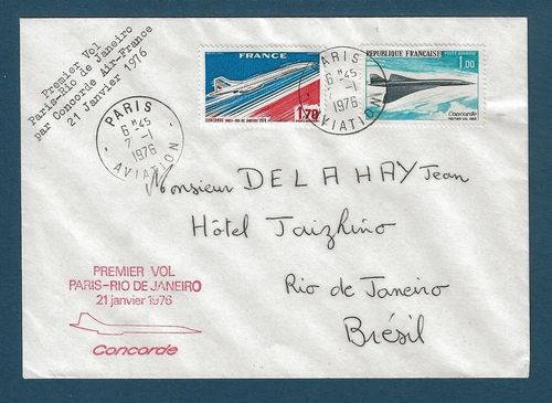 Lettre Vol Paris-Rio de Janeiro par Concorde 21 janvier 1976