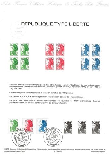 Document Collection Série 3 timbres courant LIBERTÉ 1985