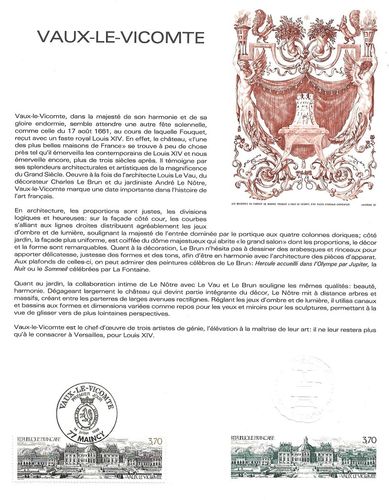 Document Philatélique Officiel RARE 1989 CHÀTEAU VAUX-LE-VICOMTE