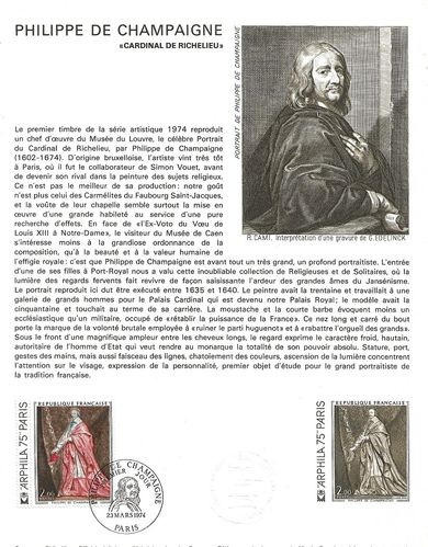 Document Philatélique 1974 PHLIPPE DE CHAMPAIGNE Cardinal de Richelieu