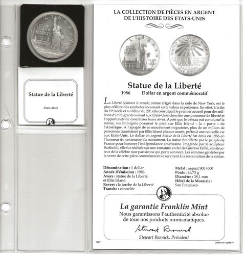 Pièce 1986 des ÉTATS-UNIS Un Dollar argent Statue de la Liberté