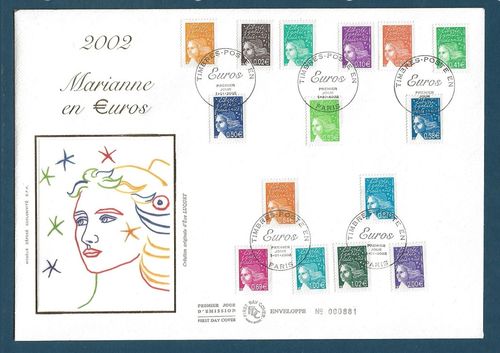 Enveloppe 2002 MARIANNE en €uros Liberté Égalité Fraternité