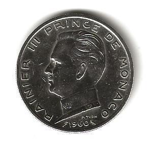 Pièce Monaco 5 francs argent Rainier III Prince de Monaco 1960