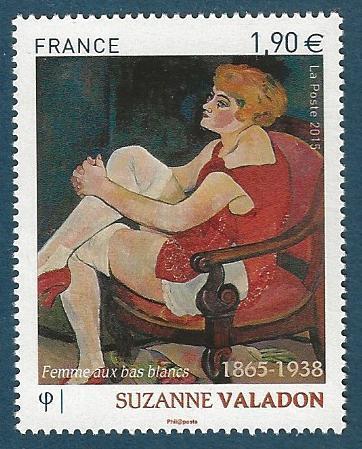 Timbre 2015 tableau Personnalité Suzanne Valadon Femme aux bas blancs